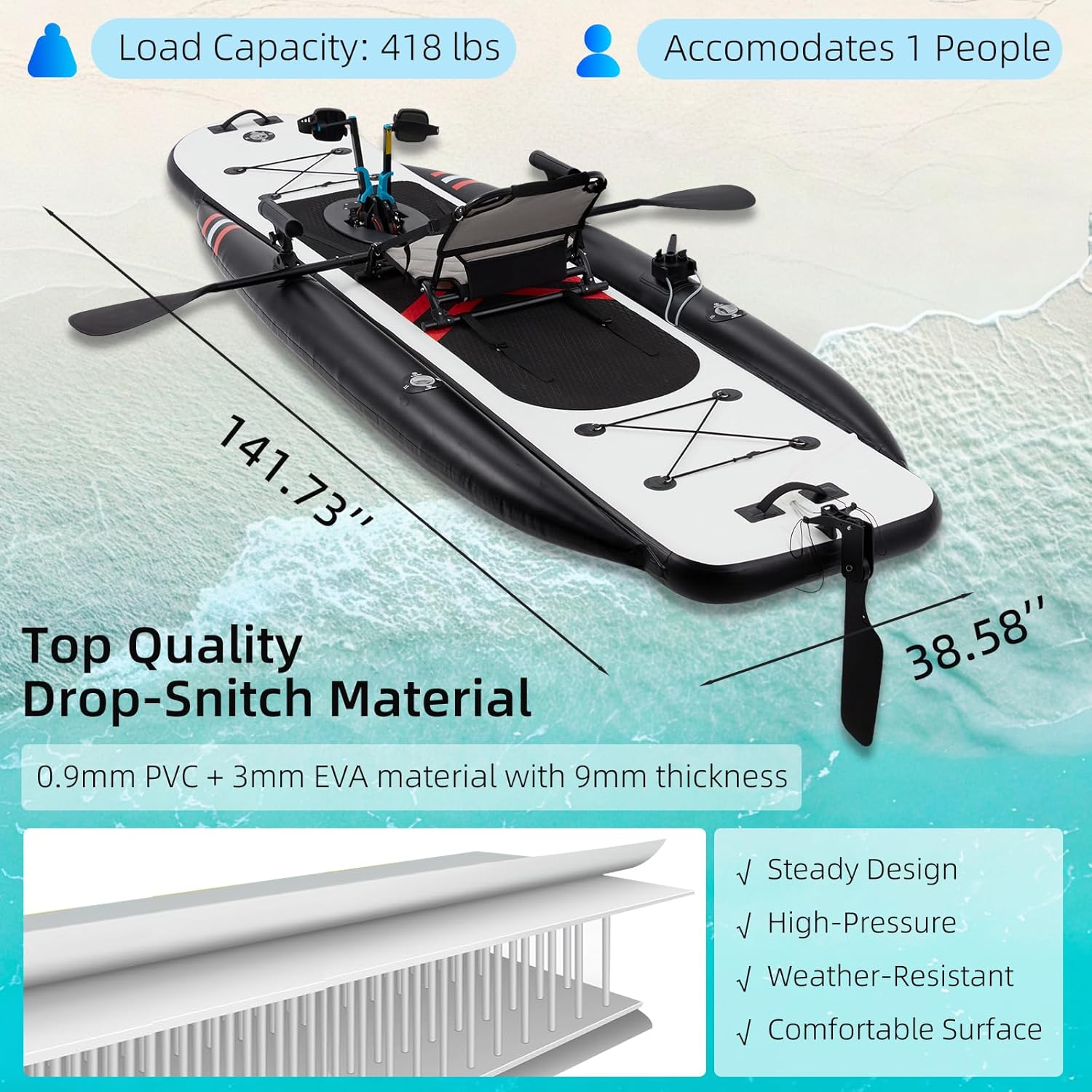 12ft Premium PVC Inflatable Fi - Fishing Kayak Seat review and price
